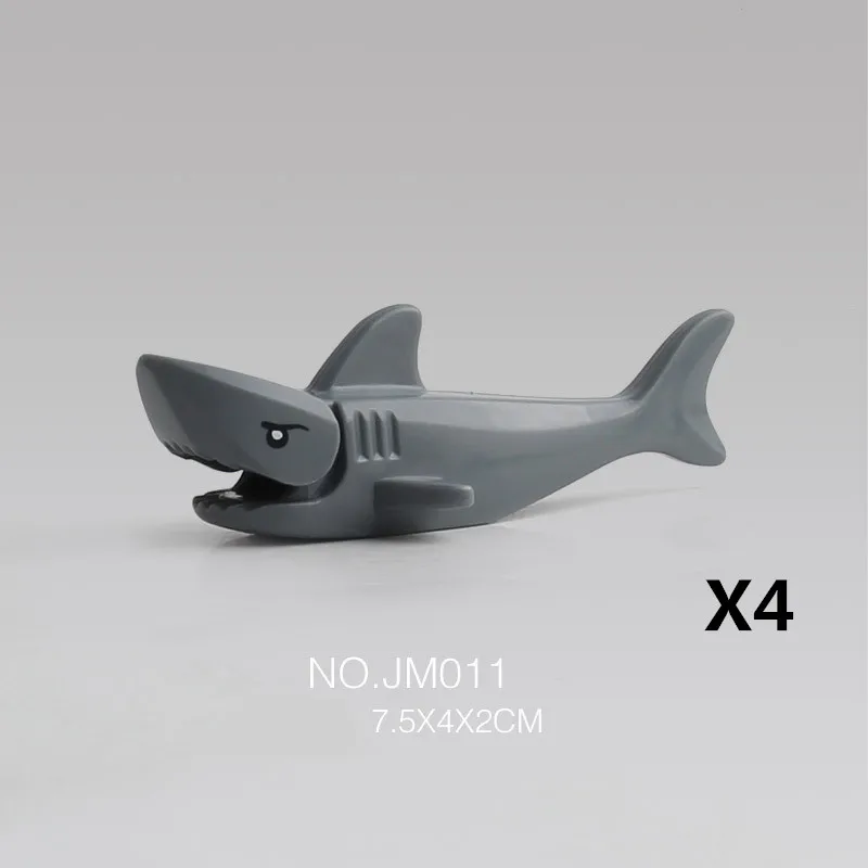 GrayShark-4pcs Животные строительные блоки Акула Леопард корова крокодилы кирпичи развивающие игрушки для детей подарок животные город аксессуары C095 - Цвет: GrayShark-4pcs