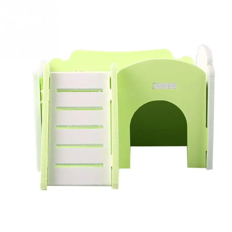 3 Colors Double Layer Hamster House Cute Wooden Sleeping House with Stairs - Цвет: as picture