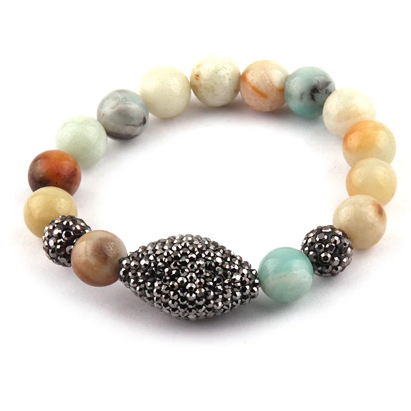 

Free Shipping Fashion 3pc/lot Oval Pave Ball Amazonite Natural Stone Bracelets