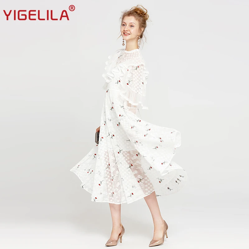 Женское кружевное платье YIGELILA длинное средней длины с О образным вырезом и