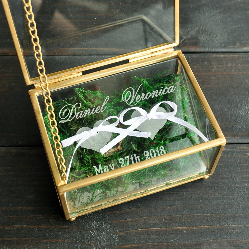 

Custom Wedding Ring Bearer, Personalized Wedding Ring Box Glass Box Geometric Glass Ring Holder Box, Personalized Jewelry Box