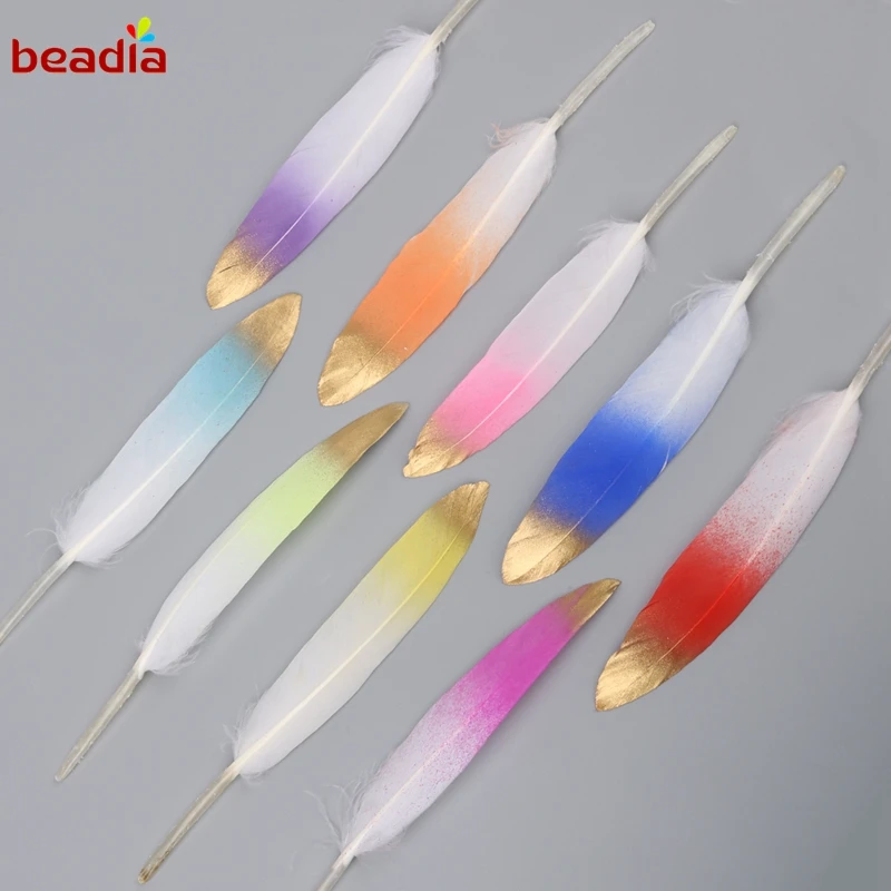 Gold Silver Color Painted Natural Goose Feather Charms Pendants for Jewelry Making Accessories DIY Women Earrings | Украшения и