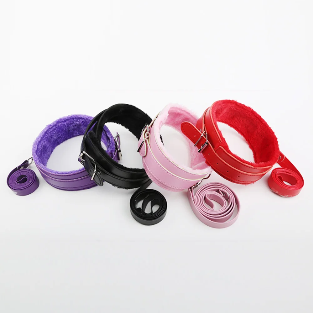 ПУ кожа плюшевый воротник с цепной поводок сексуальный сдержанный Фетиш ремень