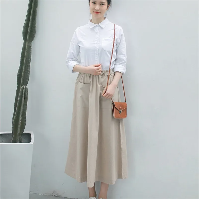 BEIGE Винтажная Длинная черная юбка на подтяжках для женщин японский консервативный Макси льняной комбинезон Mori Girl темно-синие женские юбки с высокой талией - Цвет: BEIGE