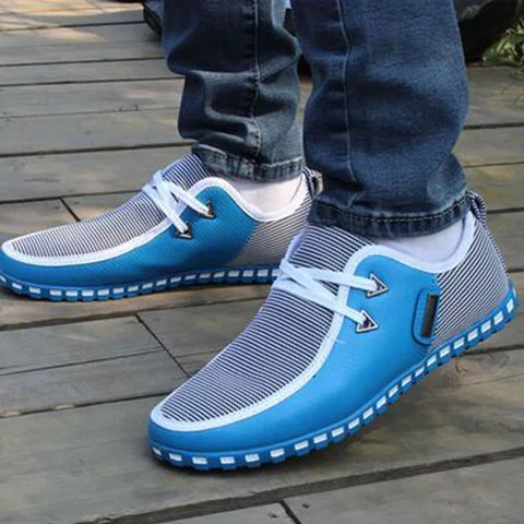 2019 Summer Autumn Striped Men Casual Shoes Size 39-47 Lightweight Men's Doug PU Leather Lace Up Male Flats 176 | Обувь
