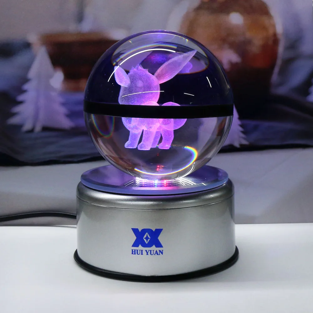 Eevee 3D лампа с хрустальным шаром Покемон го настольная украшение стеклянный шар ночник светодиодный красочный поворот база Хуэй Юань бренд