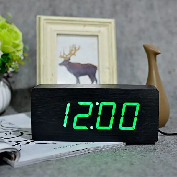black green FiBiSonic современный календарь будильники, термометр деревянные часы, светодиодный часы, большие цифры с цифровыми часами для оптовой продажи - Цвет: black green