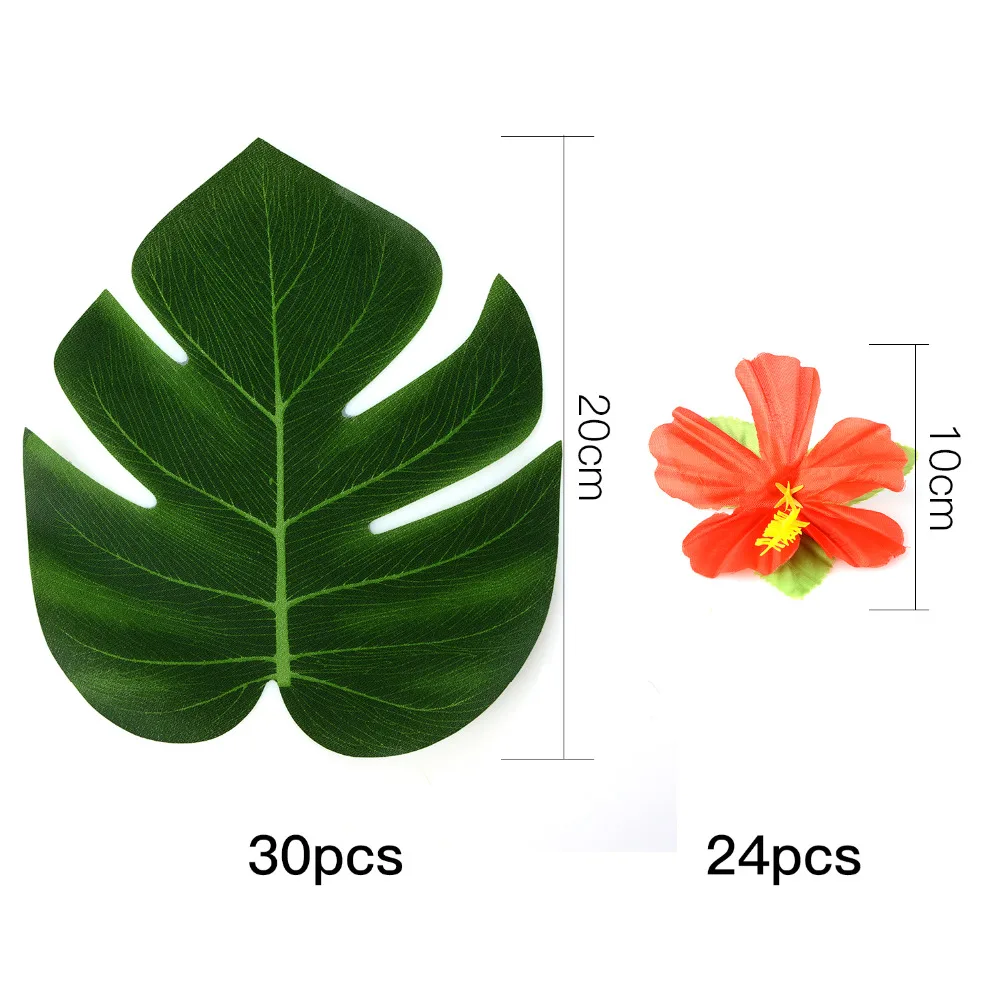 

54Pcs/set Party Decor Supplies Tropical Palm Leaves Hibiscus Flowers Simulation Leaf for DIY Decor Hawaiian Jungle Beach Party