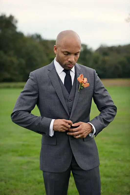 2015 новые темно-серые смокинги Groommen дешевые Slim Fit Лучшая цена мужские свадебные