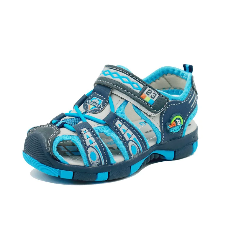 sky blue navy blue Брендовые Детские сандалии(для мальчика) Летние Нескользящие туфли американские пляжные сандалии для малышей Размер 20-31 зеленый синий оранжевый - Цвет: sky blue navy blue