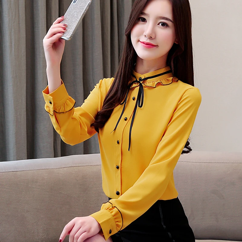 2019 spring new fashion women chiffon blouse long-sleeved lady shirt Korean casual loose shirts |