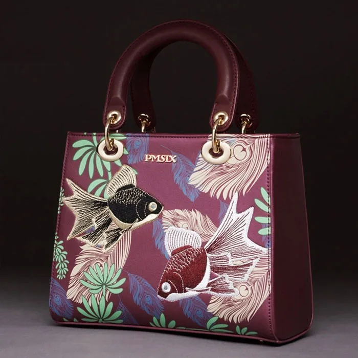 Женщины Кожаные Сумки Бренд-Дизайн Китайский Стиль Мода Вышивка Дамы Малых Bolsa