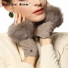 Модные зимние замшевые перчатки без пальцев с кроличьим мехом из свиной кожи, однотонные женские перчатки из натуральной кожи на запястье для вождения EL019NC