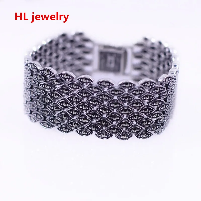 Позолоченный Браслет Из маркасита 925 пробы тайское модное серебро украшения