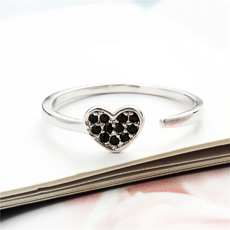 Кольцо с сердцем из черного циркония 100% Стерлинговое Серебро 925 пробы ювелирные