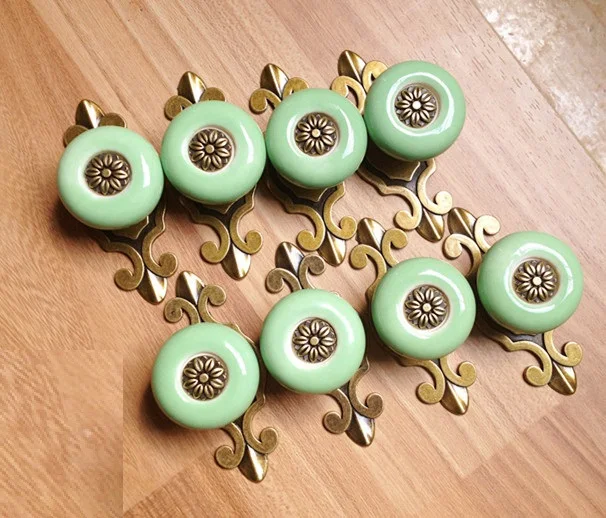 8 шт./компл. зеленый Винтаж Ретро Керамическая дверная ручка Бронзовый ящик шкаф