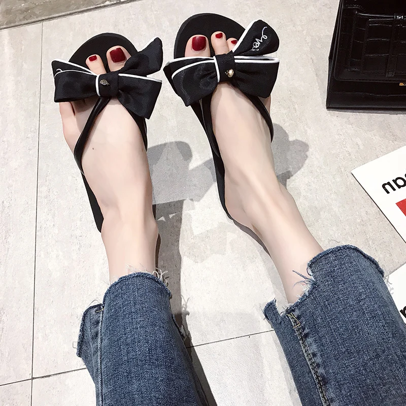 2019 summer casual wild flat bow slippers women's comfortable wear new fashion word shoes women | Обувь