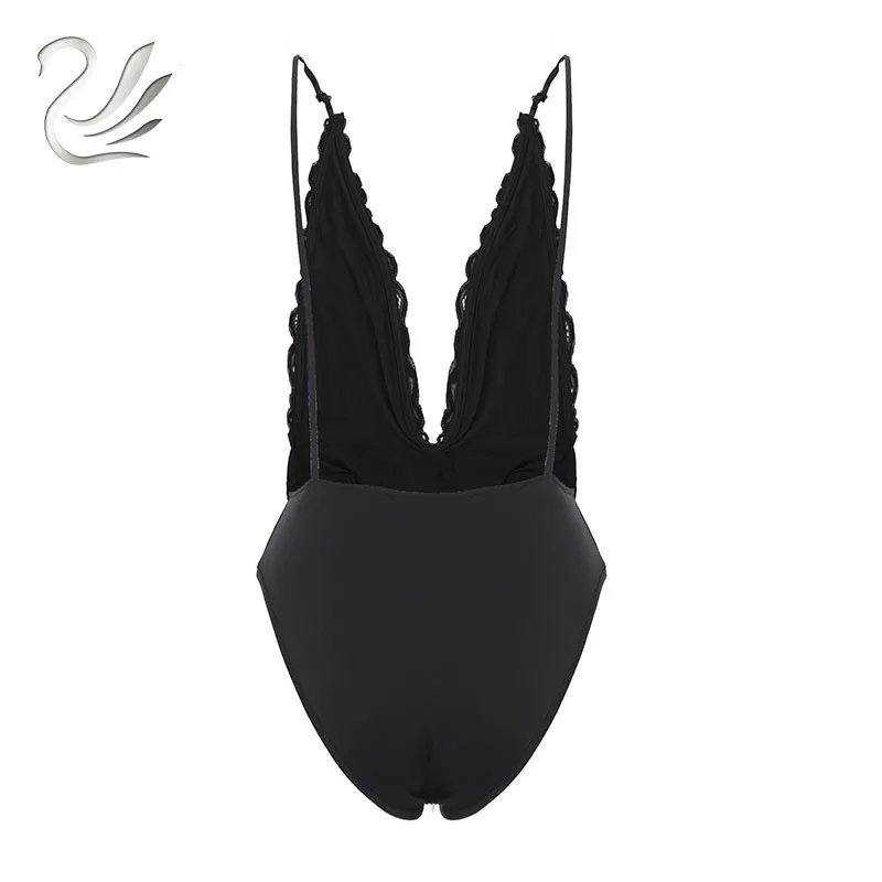 Женский кружевной комбинезон с глубоким V образным вырезом и открытой