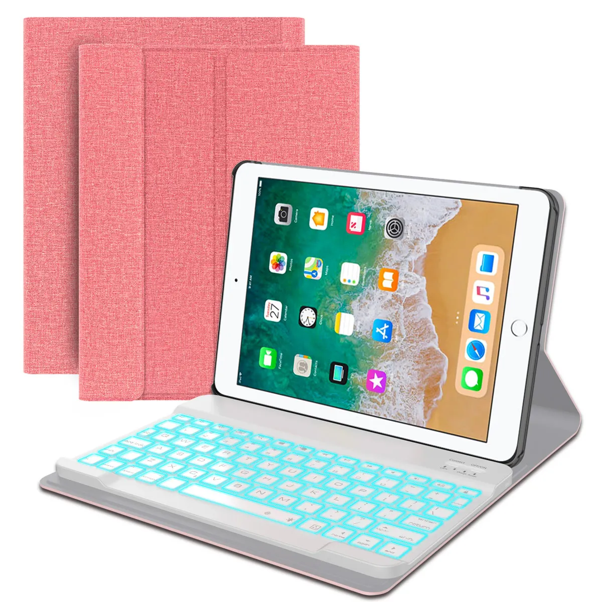 Pink Cover Для iPad 9,7 чехол умный беспроводной Bluetooth Подсветка США клавиатура Флип из искусственной кожи чехол для iPad 9,7 дюймов с клавиатурой - Цвет: Pink Cover