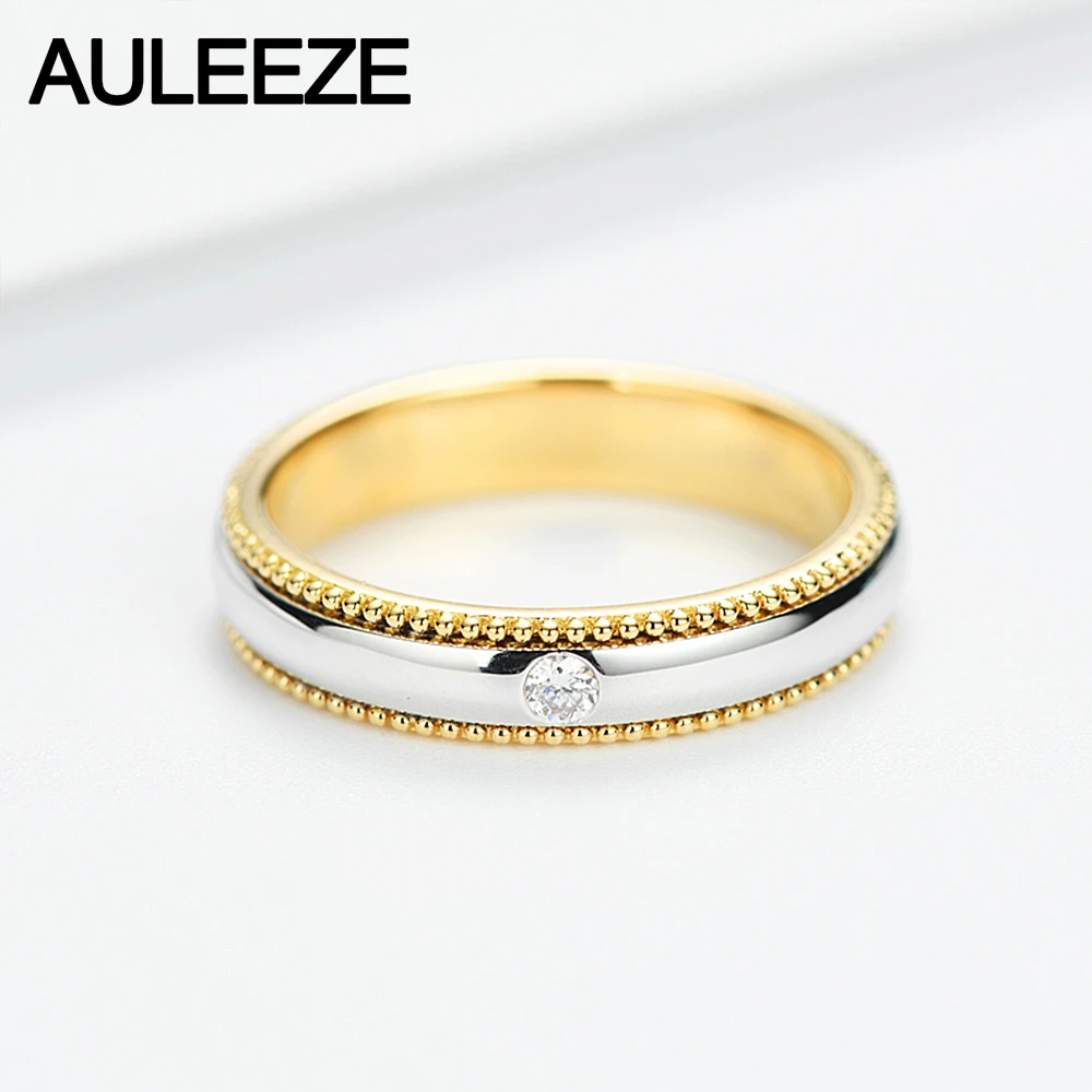 AULEEZE 0.04ct кольцо с натуральным бриллиантом Твердые 14 к Желтое Белое золото поворотные кольца для женщин юбилей подарок