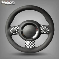 shining wheat hand stitched black suede car steering wheel cover for mini coupe