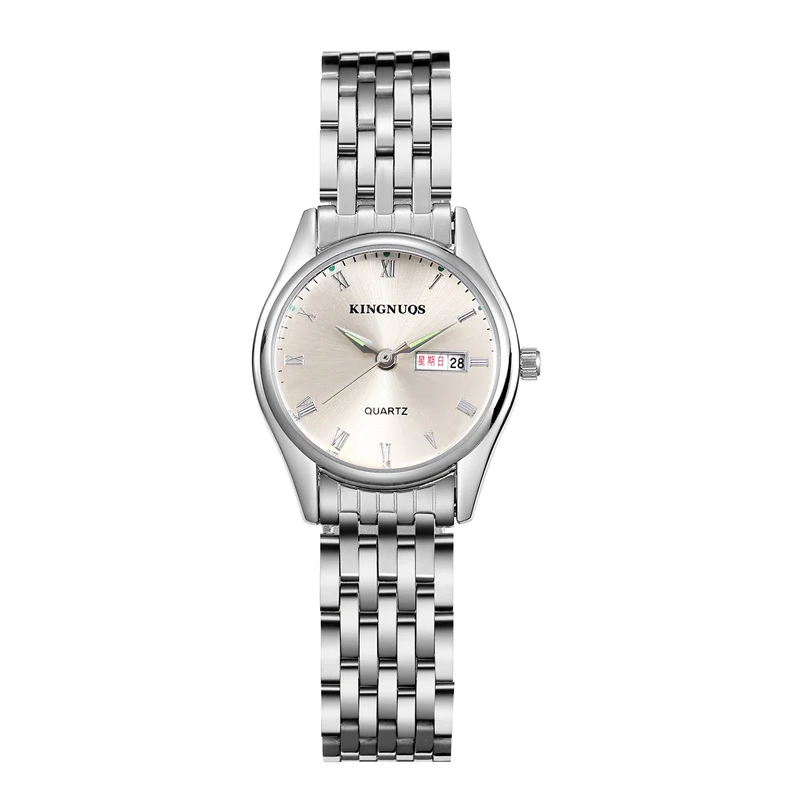 Women Silver White Парные часы для мужчин и женщин, стальные водонепроницаемые Kingnuos часы, мужские часы, светящиеся часы с датой, Hodinky для влюбленных, Relogio Feminino - Цвет: Women Silver White