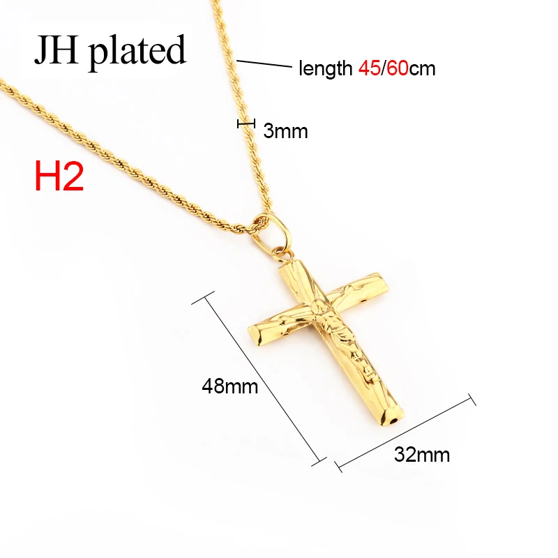 JHplated, новинка, модное ювелирное изделие, золотой цвет, Распятие Иисуса, религиозный крест, ожерелье, Подвеска для женщин/мужчин, христианская длина 45 см - Окраска металла: H2-45cm