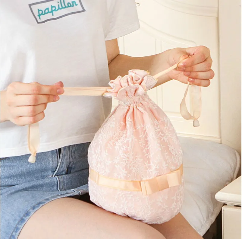 Travel Flower Embroidery Lace Drawstring Bag Underwear Organizer Bag Wardrobe Closet Organizer Vacuum Bags For Clothes Shoe