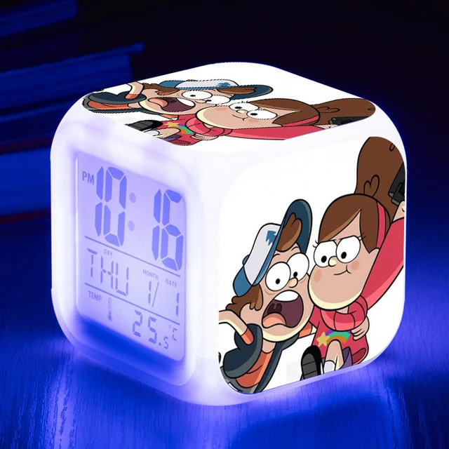 Гравити Фолз reloj despertador светодиодный 7 цветов вспышка цифровой будильник часы Сенсорное ночное освещение Flash часы Прямая поставка - Цвет: Светло-серый