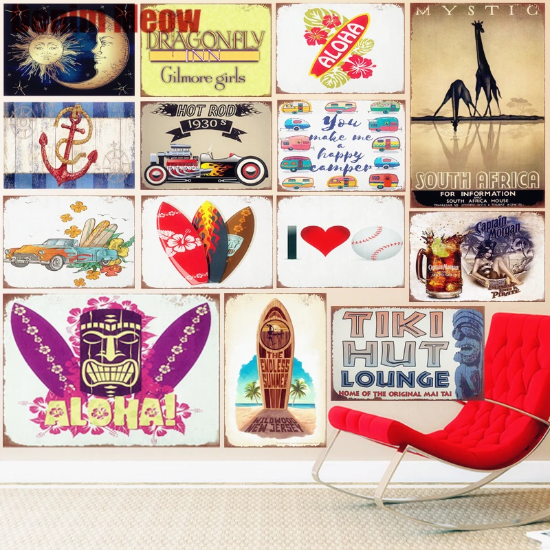Tiki Hut Lounge табличка винтажные металлические оловянные таблички для дома гаражные