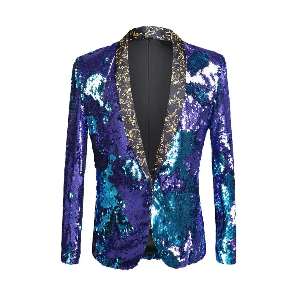 Sequined Расшитый блестками мужской костюм фестиваль мужской золотой костюм сценический костюм свадебный костюм блестящий костюм фиолетовый мужской пиджак костюм для отдыха - Цвет: Sequined