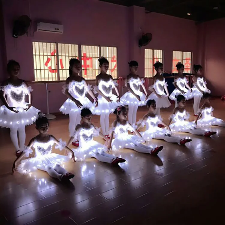 

LED Light Ballet Dance Dress for Lady White Swan Lake Ballet Dress Fluffy Fluorescent Night Club Clothing Ballet Tutu Dance Wear