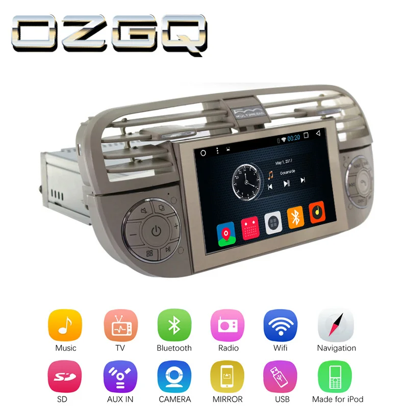 OZGQ автомобильный dvd-плеер Android 6,0 для Fiat 500 2007- HD экран Авто gps навигация Bluetooth, радио, ТВ аудио видео музыка стерео