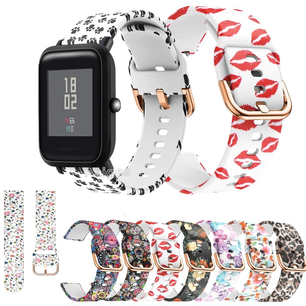 Камуфляжный мягкий силиконовый ремешок для часов Ремешок Для Xiaomi Huami Amazfit Bip Смарт-часы сменный Браслет 20 мм ремешок на запястье для женщин