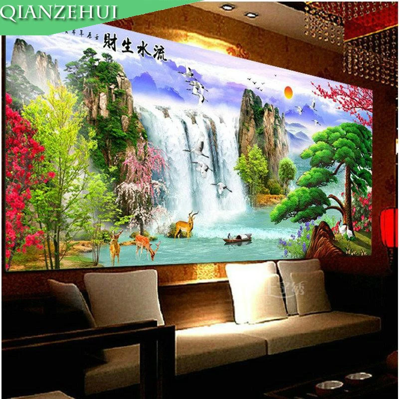 QIANZEHUI Рукоделие сделай сам реки и горы вышивка крестиком наборы для вышивки