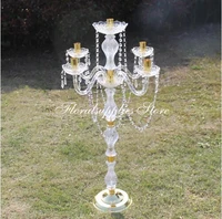 wedding decoration 90 cm height acrylic 5 arms metal candelabras with crystal pendants candle holder centerpiece party decor