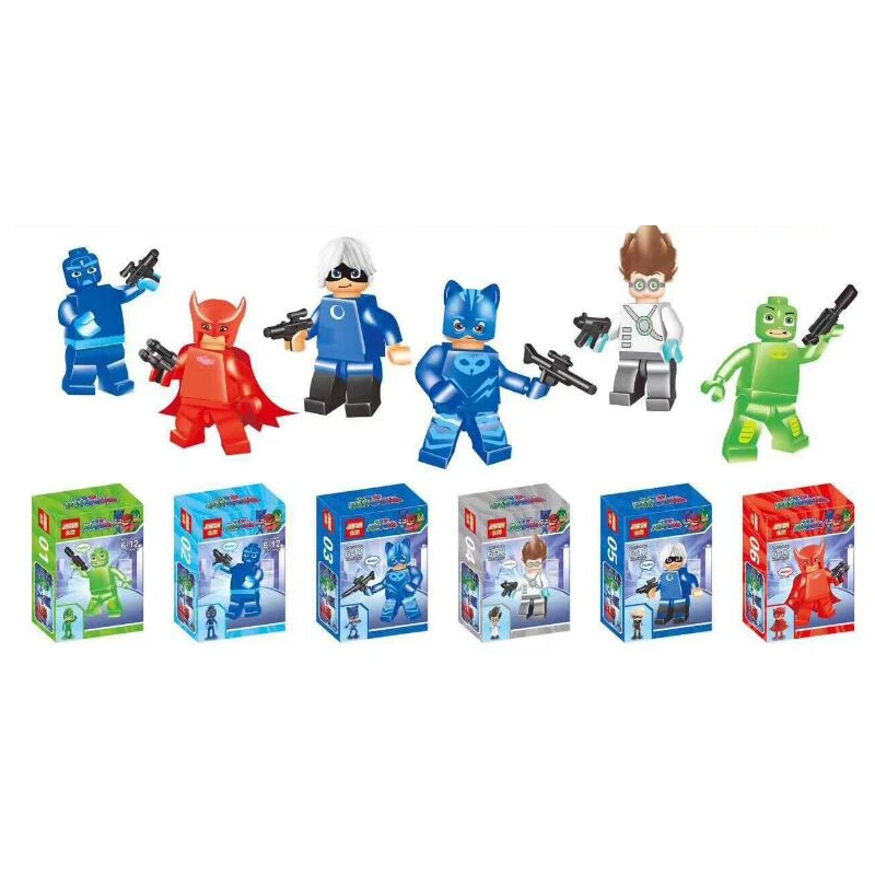 6 шт./компл. 5 см pjmasks символов Catboy фигурку Игрушечные лошадки здания Конструкторы