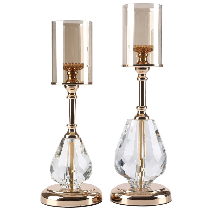 

Europe High Quality Alloy Glass Candle holder Light luxury retro crystal Gold Wedding Deco Handmade Candlestick Home Decorative