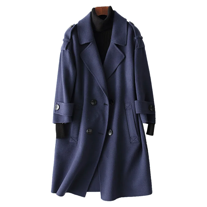 Женское двубортное шерстяное пальто AYUNSUE длинная куртка на весну и осень