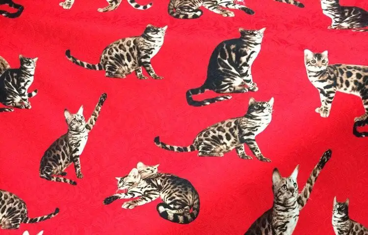 100% чистой шелковой ткани рыжий кот печати мягкий шелковый креп для женщин