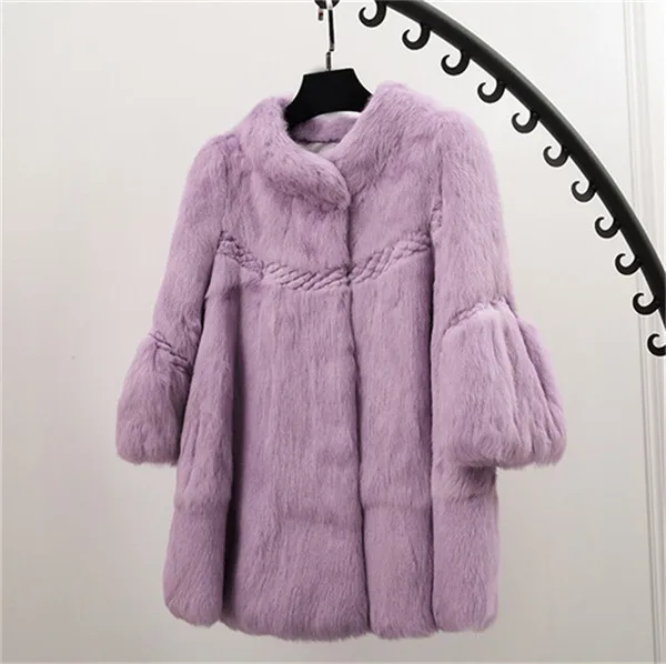 Purple Ethel Anderson Женская куртка из натурального кроличьего меха с 3/4 рукавами, пальто, верхняя одежда, модная Милая одежда - Цвет: Purple