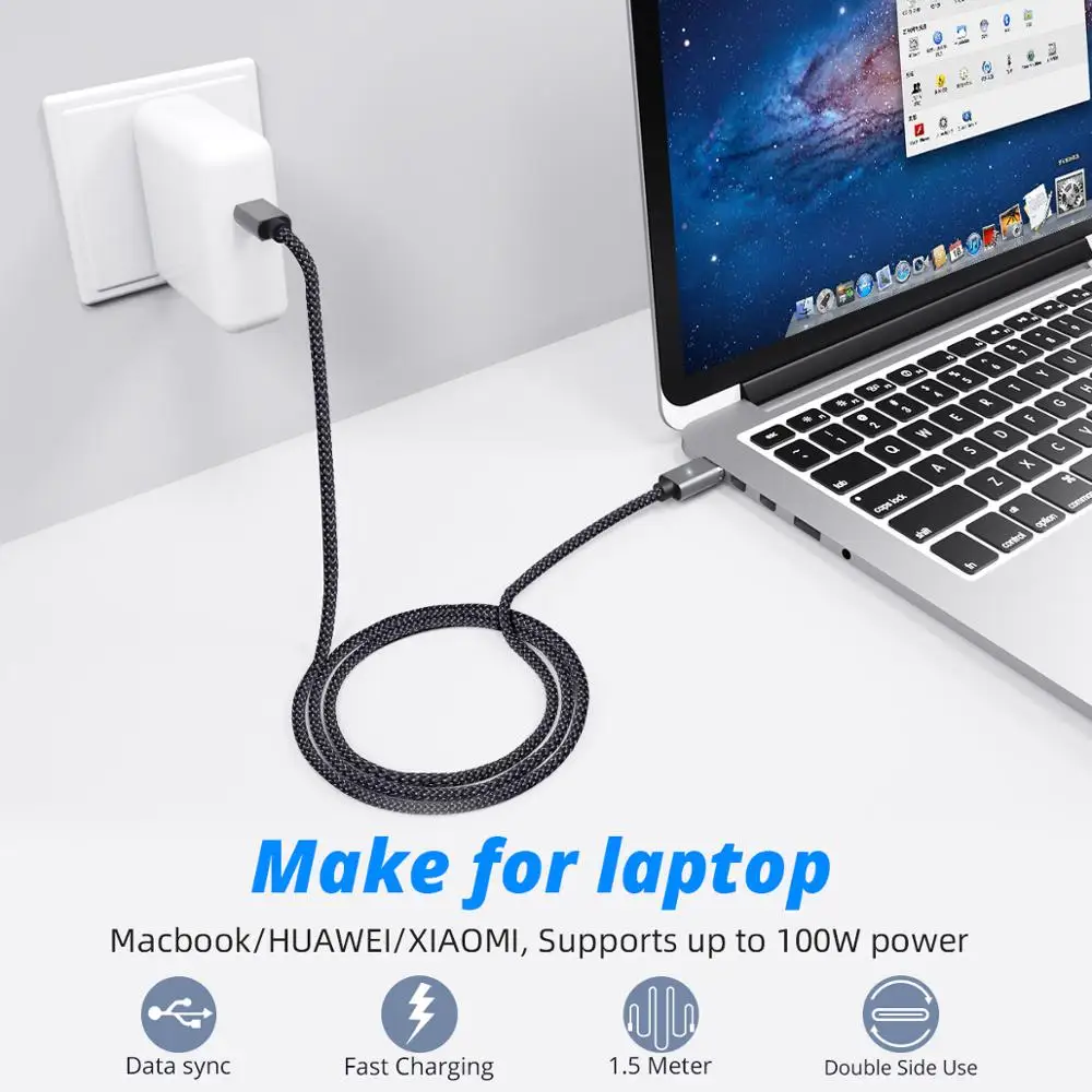 Магнитный кабель FONKEN 100 Вт USB C к 20 в 5A PD зарядное устройство USBC быстрая Магнитная