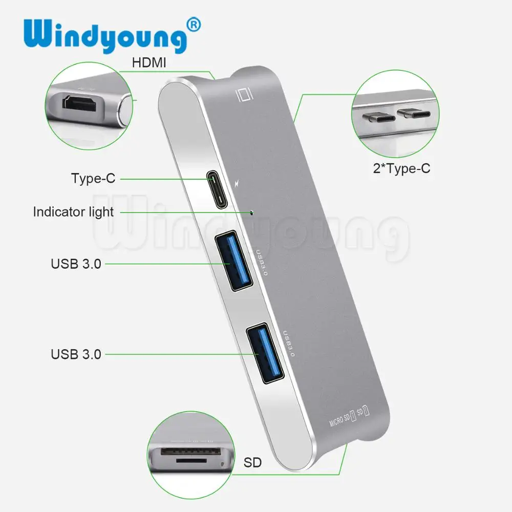 USB C HUB HDMI для MacBook Pro Hub адаптер thunderbolt 3 0 SD/TF устройство чтения карт Type Питание Тип