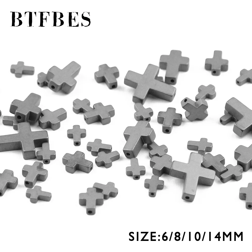 Матовые бусины из гематита BTFBES с крестом Иисуса Длинные россыпью натурального