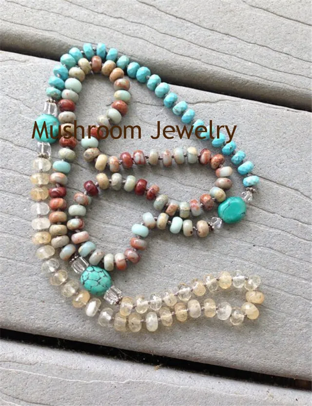 Long Roundel Howlites Beads Opal African Jaspers Natural Stone Necklace Organizer jewelry