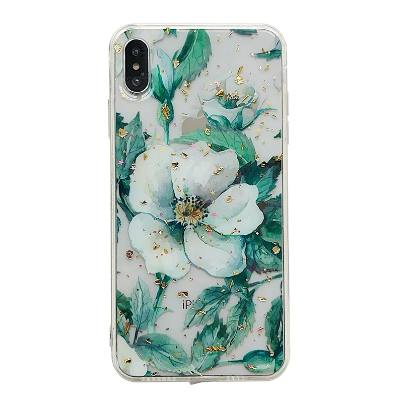 Glam чехол для телефона прозрачный золотой фольгированный цветочный iPhone XS Max XR X 8plus
