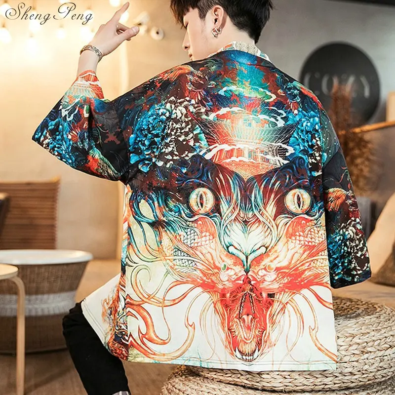 Мужской кардиган кимоно haori yukata костюм самурая пиджак рубашка V1532|Одежда Азии и