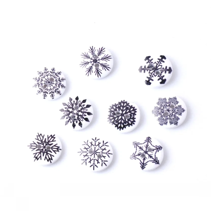 Бесплатная доставка 10 шт. деревянные пуговицы в виде снежинки с 2 отверстиями