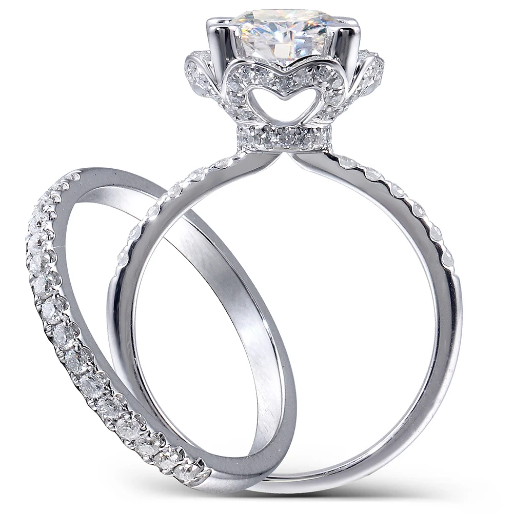 Центр 2 5 карат F бесцветный круглый вырез Moissanite обручальное кольцо набор
