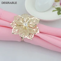 12pcsset high grade napkin ring metal home hotel restaurant wedding special delicate bauhinia napkin and mouth cloth decoration